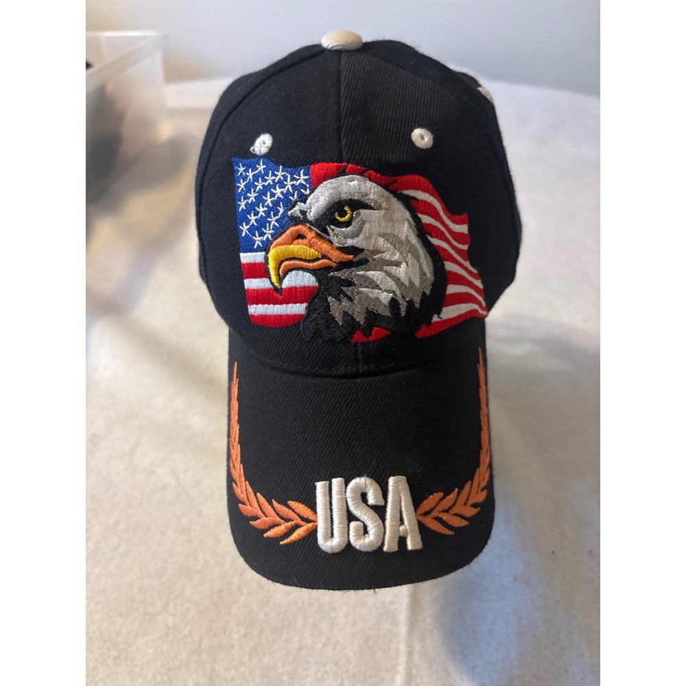 Huyu Cap USA Patriotic Bald Eagle American Flag Black Baseball Hat Adjustable